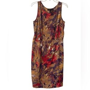 Anne Klein Gold and Red Sleeveless Sheath Dress